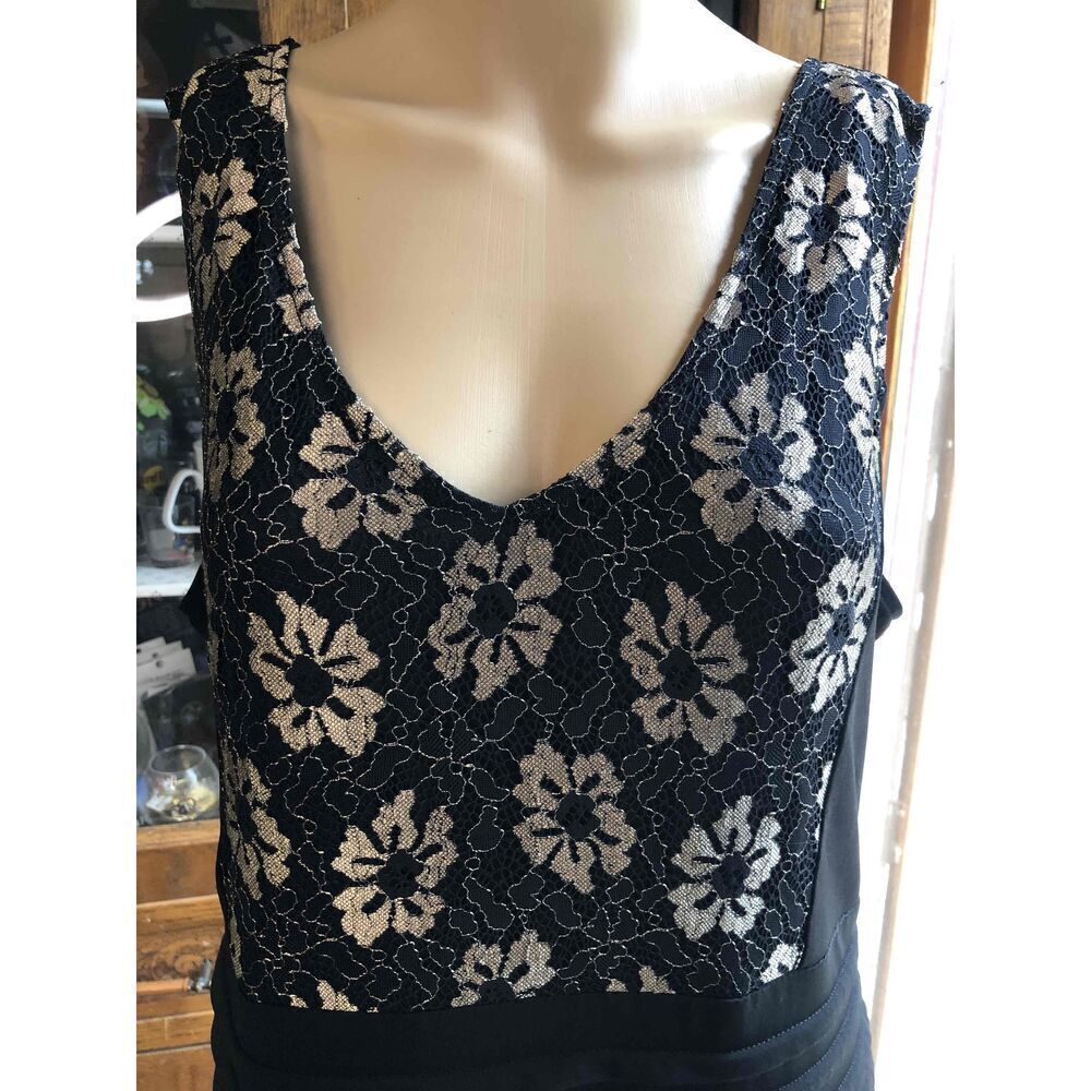 Candolite Black Gold Lace Overlay Maxi Evening Dress Trumpet Hem  Large - Picture 4 of 15